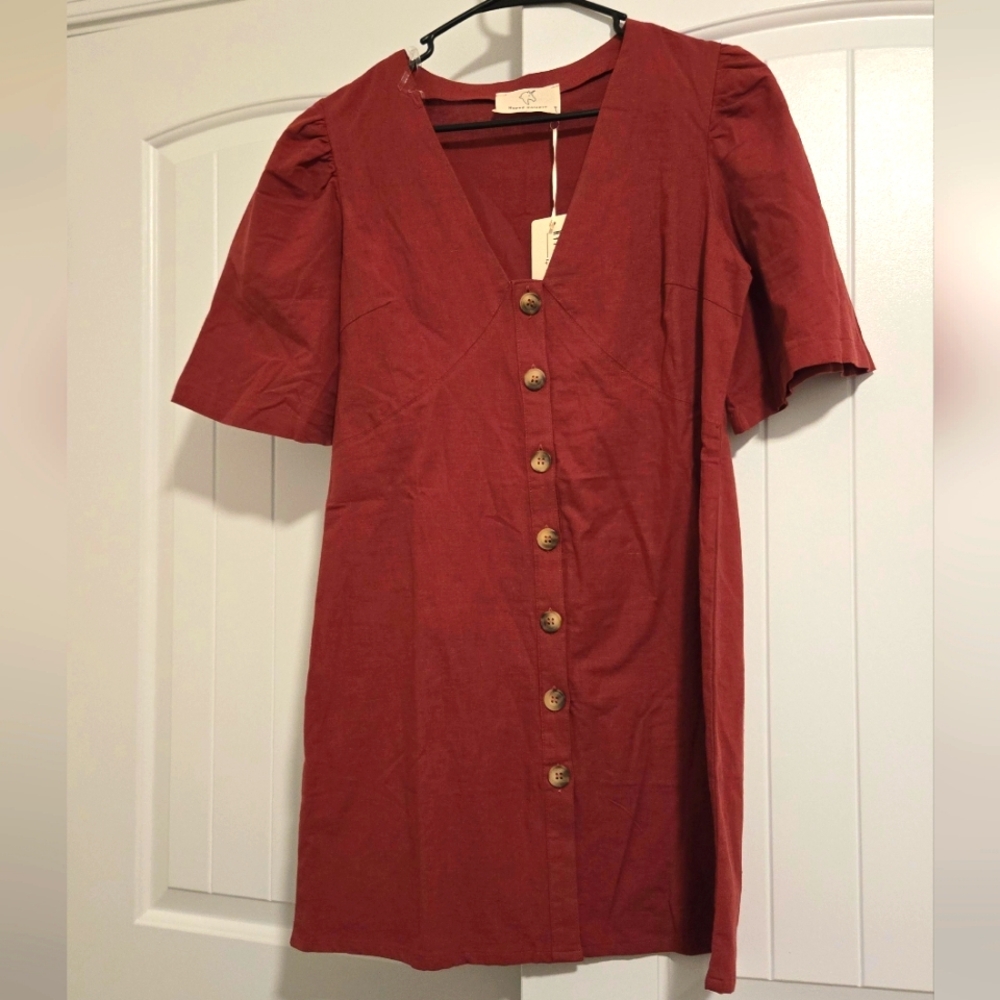 NWT Hyped Unicorn mini dress linen burgundy size Large